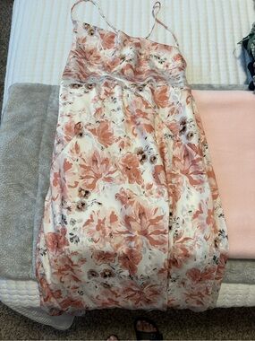 Floral Asymmetrical Slip Dress in Blush Pink